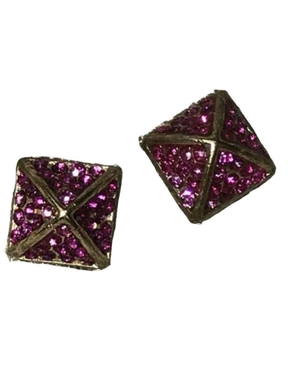 All the Rage Earrings Studs Pink Rhinestone Pave Gold Pyramid New No Tag - Picture 4 of 7